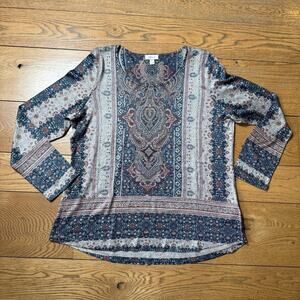 Paisley Boho Tunic Sweater SZ XXL Light Weight Style&Co Long Sleeve Crew Neck